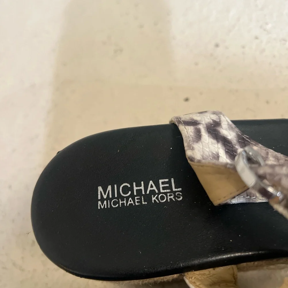 MICHAEL Kors‎ Laney Leather Animal Print Embossed Thong Espadrilles size 10M